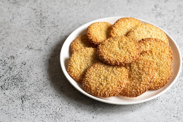 Middle Eastern Sesame Cookies in a Stack Homemade cookies with sesame seeds