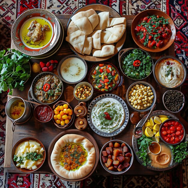 Foto cibi tradizionali del medio oriente durante l'iftar
