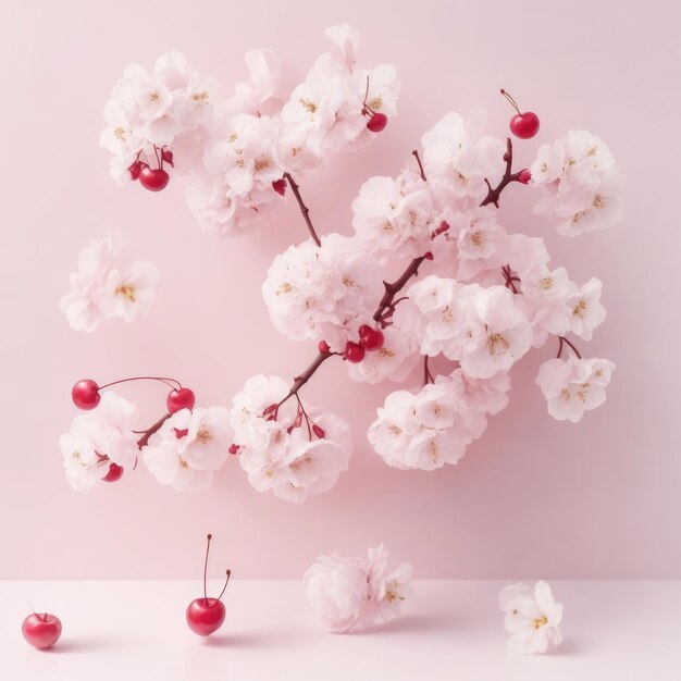 In the middle of the photo pink cherry ai generated