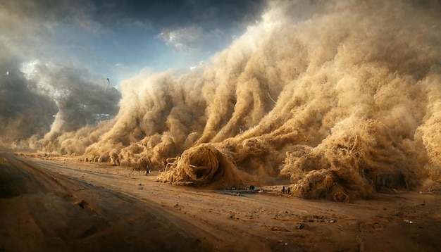 the middle of a whirlwind of sand sandstorm hurricane