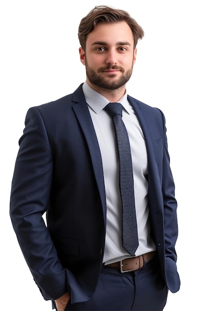 Photo middleaged business man in blue suit and tie wportrait on white