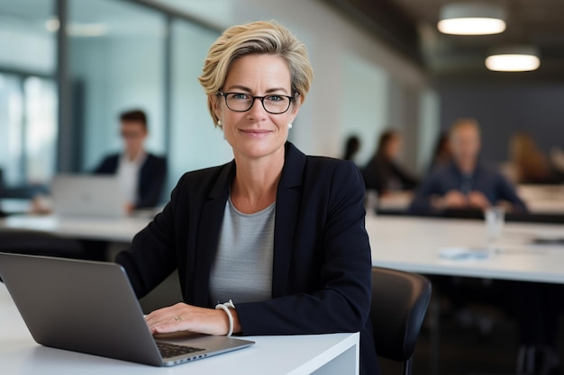 MiddleAged Businesswoman Focused on Work Office Environment