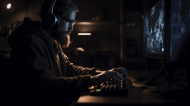 Premium AI Image  MiddleAged Man Escaping Reality through Video Games in his Room