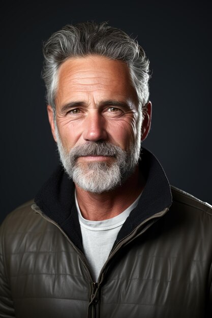 Foto uomo di mezza età con la barba che indossa un ritratto di giacca