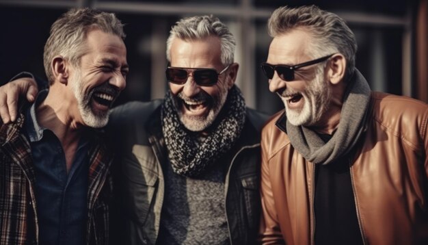 Photo middleaged men friends laugh