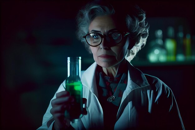 A middleaged woman is doing research in a laboratory