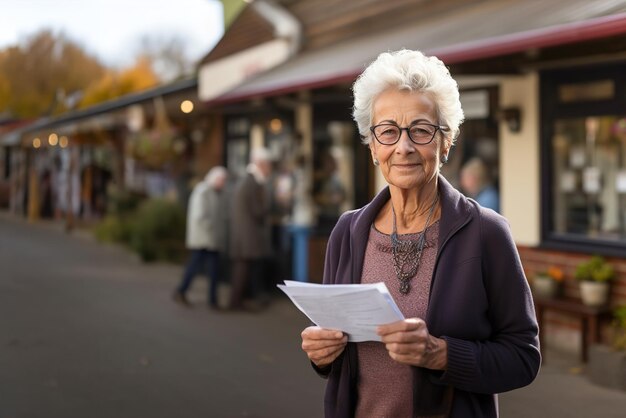 Foto una donna di mezza età, proprietaria e direttrice di una casa di cura, tiene in mano dei documenti