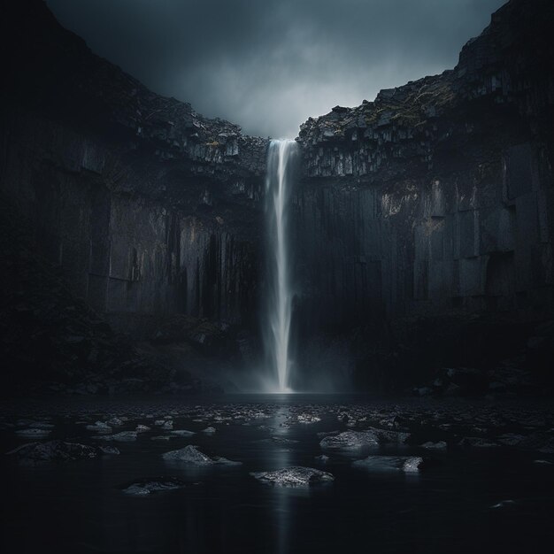 Premium AI Image  Midnight Cascade Enchanting Waterfall Landscape