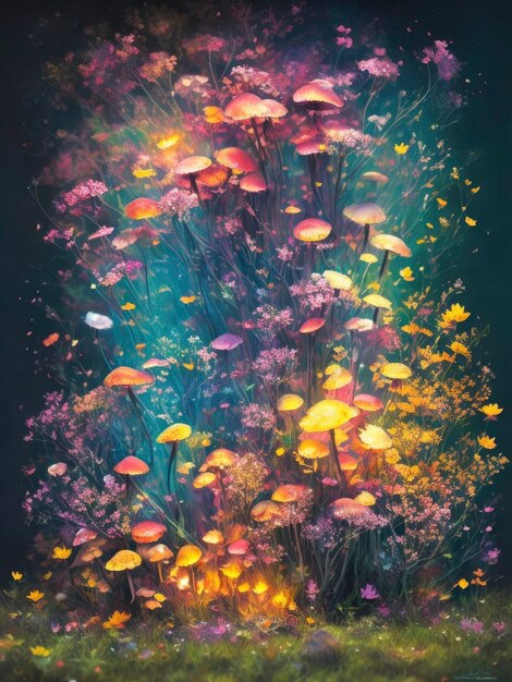 Midnight Dreams Ultra Detailed Mushroom and Flower Artistry