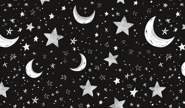 Midnight dreamscape with celestial moons and stars pattern