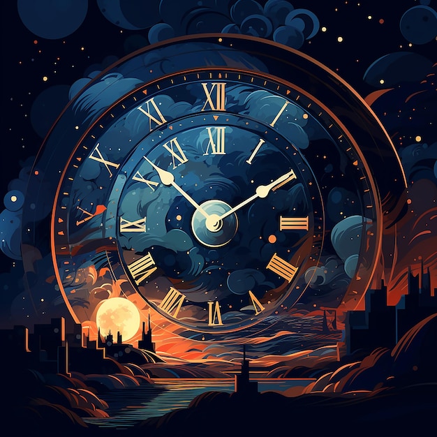 Midnight Elegance Clock Illustration on an Old Background