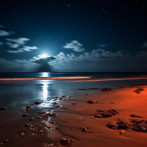 Foto serenità di mezzanotte, notti in spiaggia minimaliste