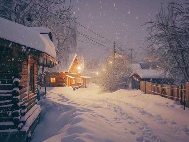 Midnight Serenity in Snowy Hamlet