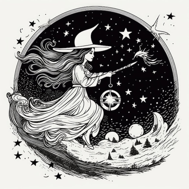 Midnight Spell Witch on Broomstick Print