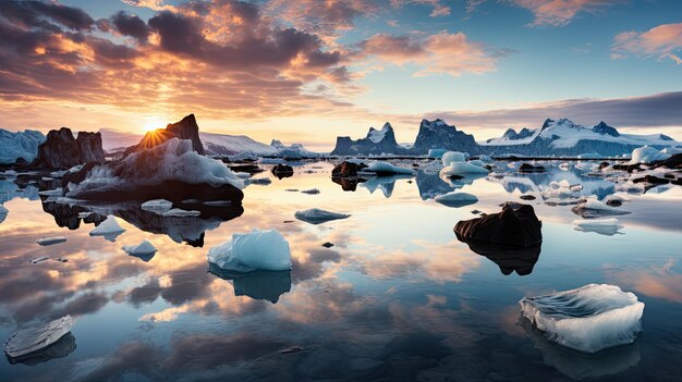 Photo midnight sun at jokulsarlon