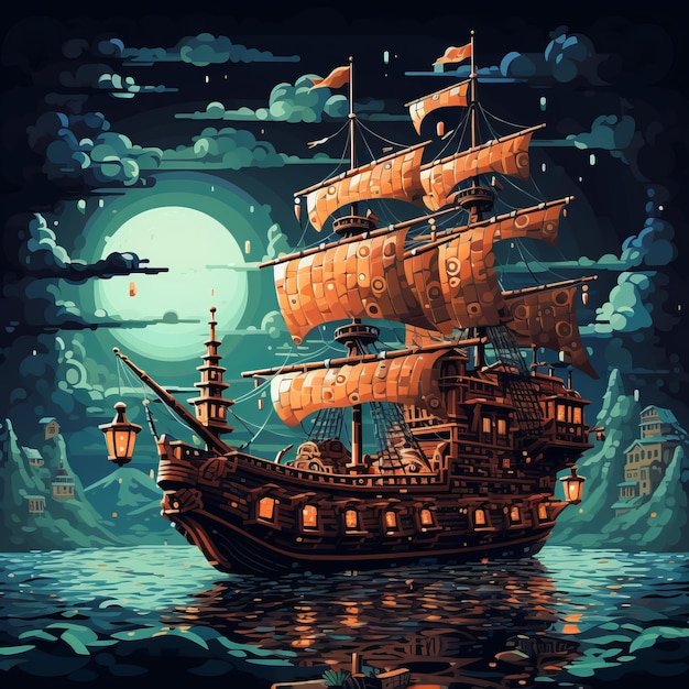 Photo midnight voyage of the cubisminspired steampunk flying pirate ship