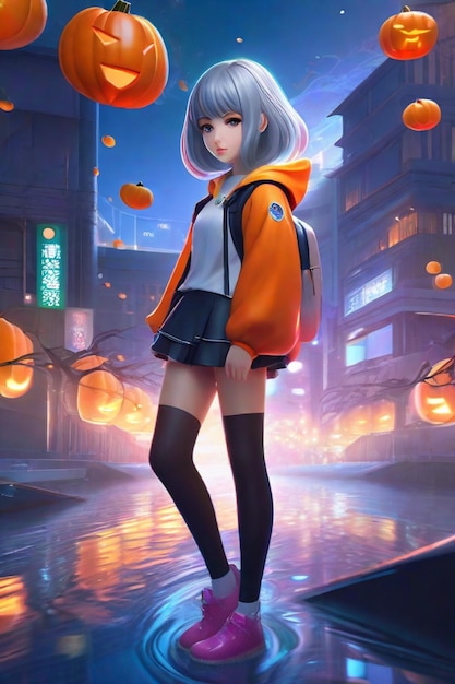 Midnight Wonders GreyHaired Korean School Girl's Halloween in Tokyo