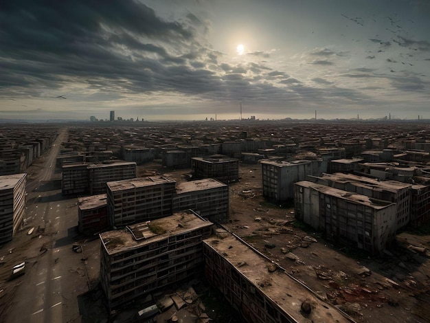 Midnight Zombie Apocalypse Illustratie met verlaten stadsgebouwen