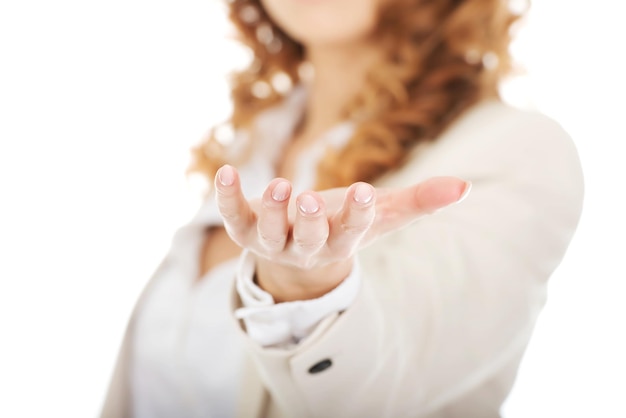 Photo midsection of businesswoman standing against white background