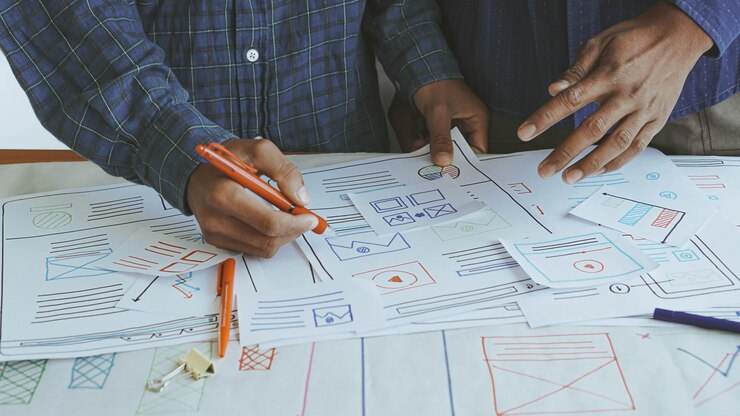 Photo midsection of coworkers discussing business plan in office