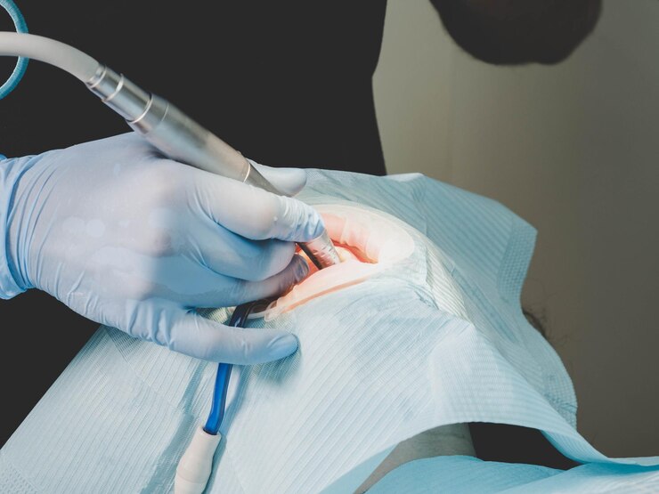 Photo midsection of dentist examining person mouth