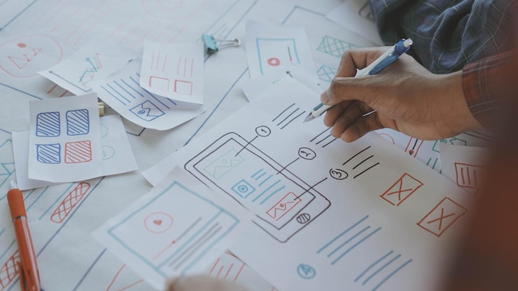 Photo midsection of design professionals brainstorming in office