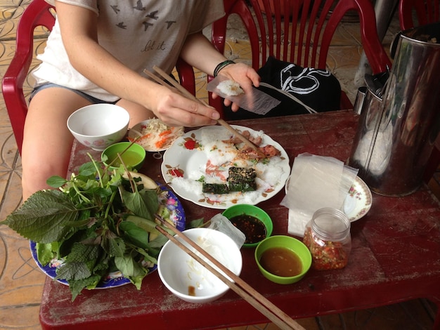 Photo midsection of food on table