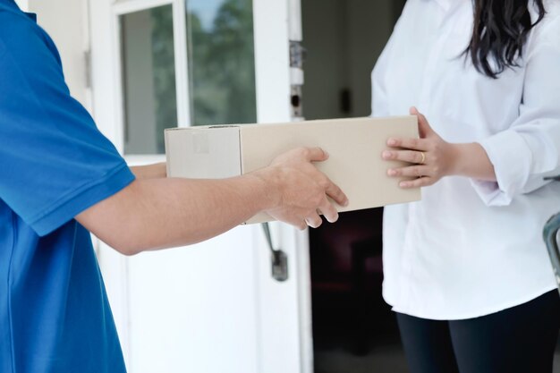 Photo midsection of man giving box to doctor