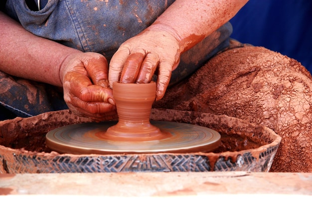 midsection of man making pot