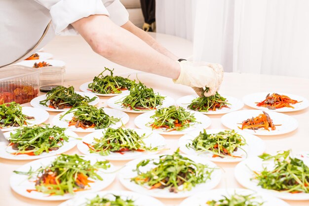 Midsection of man preparing food on table