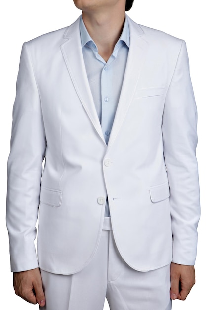 Photo midsection of man wearing blazer standing against white background