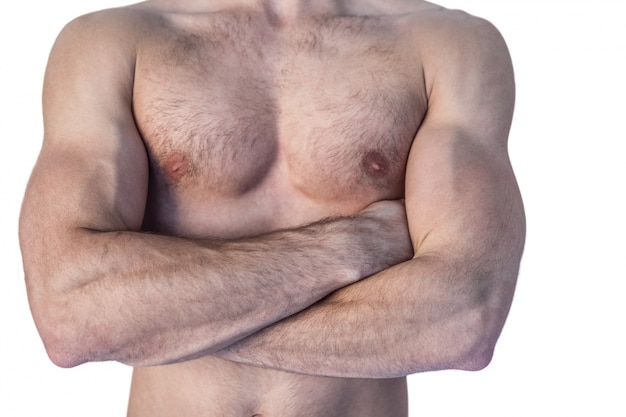 Photo midsection of a man with arms crossed