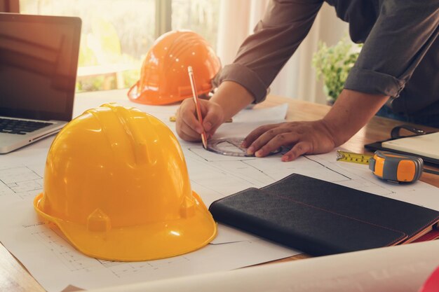 Midsection of man working at table