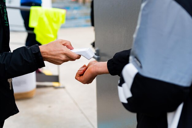 Midsection of man working with hands