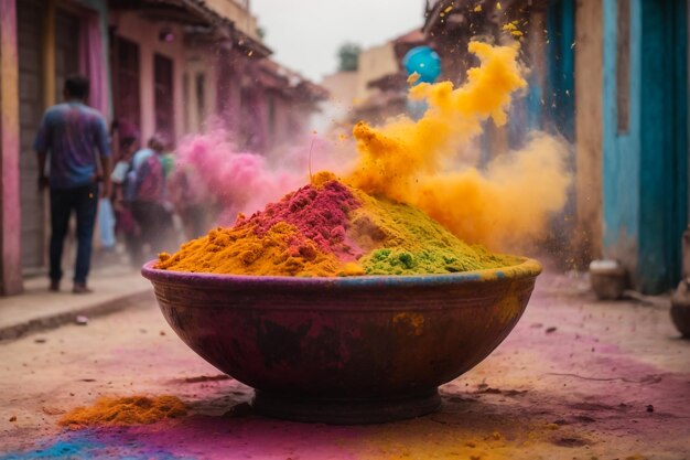 Midsection of person holding powder paints during Holi festival