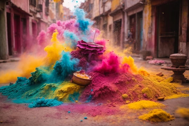 Midsection of person holding powder paints during Holi festival