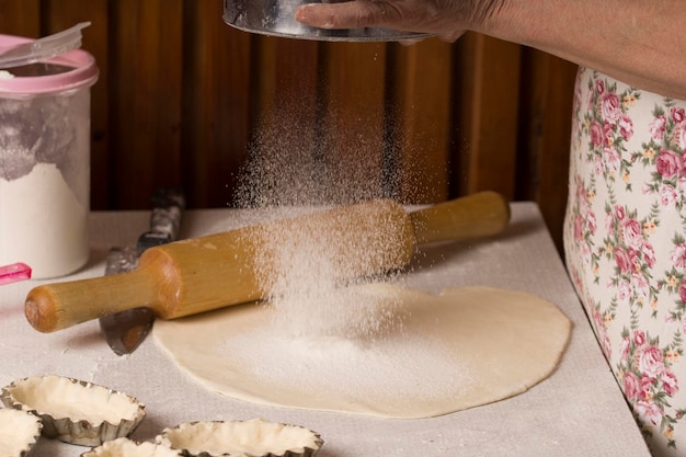 Midsection of person preparing food in kitchen