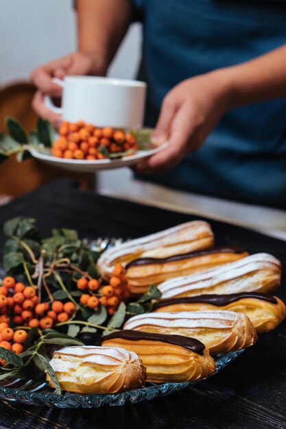 Photo midsection of person preparing food on table