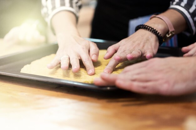 Photo midsection of person preparing food on table