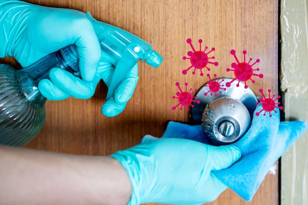 Photo midsection of person working on blue floor