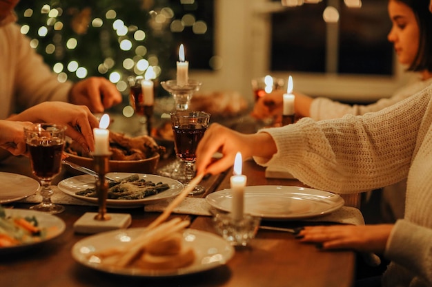 Photo midsection of woman having food on table