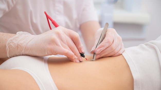 Midsection of woman holding hands