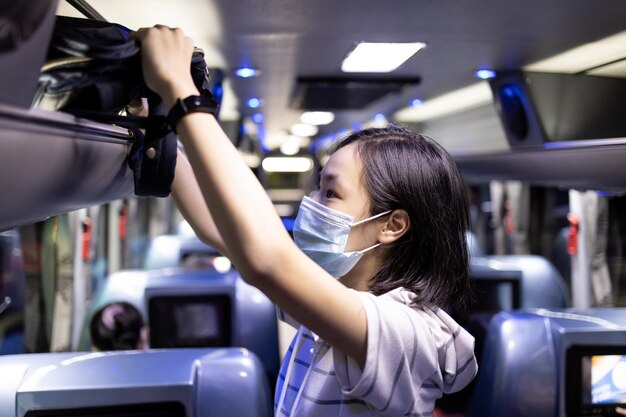 Photo midsection of woman photographing in bus