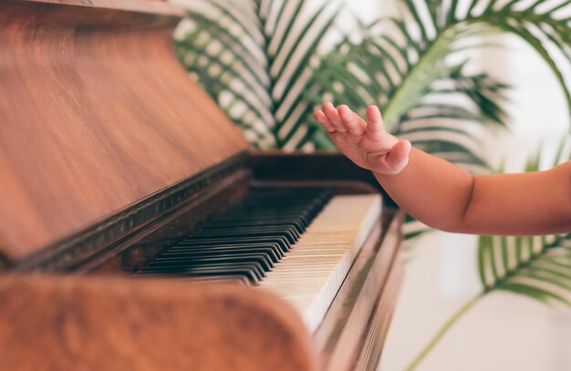 Foto sezione centrale di una donna che suona il pianoforte