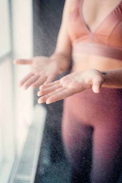 midsection of woman reflecting in mirror