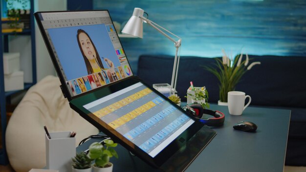 Photo midsection of woman using digital tablet at table