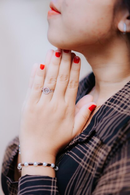 Midsection of woman with hands