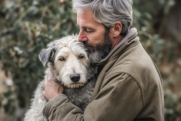 Midst the rustic embrace of their shared journey farmer and dog unite as kindred spirits Ai generated
