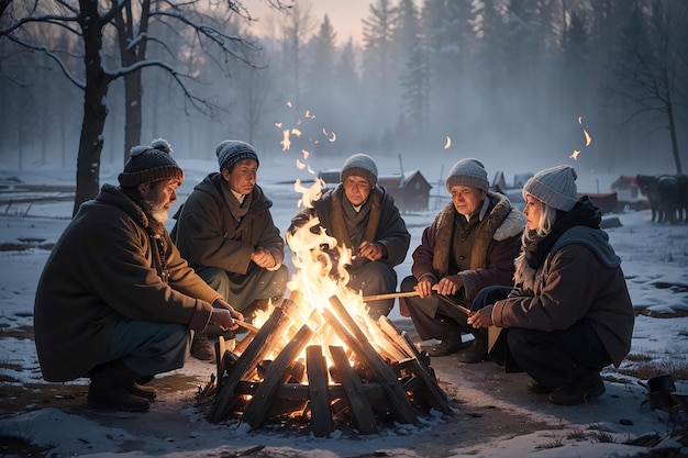 In the midst of the winter frost the villagers unite a ritual that lighting of the fire