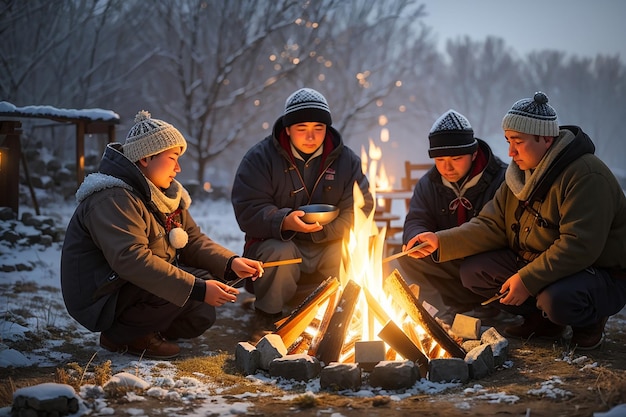 In the midst of the winter frost the villagers unite a ritual that lighting of the fire